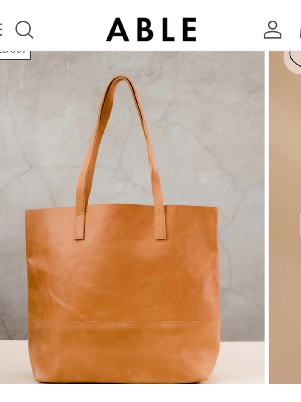 NEW ABLE Mayume Tan Leather Tote Bag 17” x 14” x 6” with 10” Drop - Picture 8 of 9